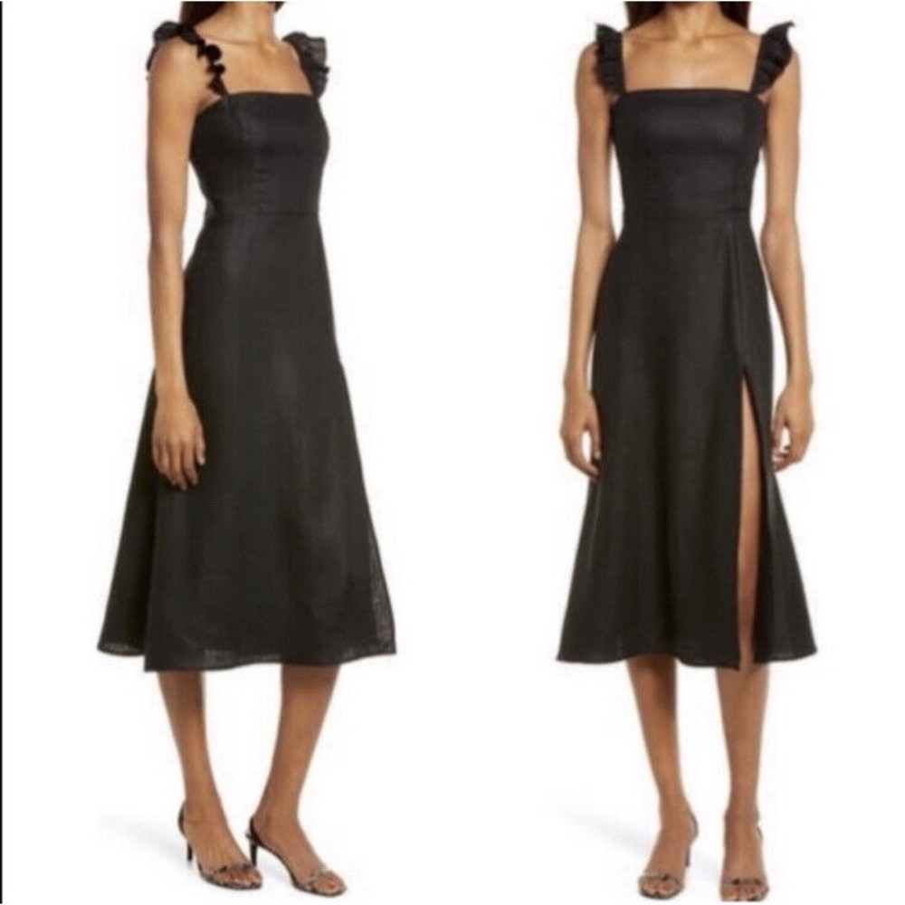 Reformation Black Midi Dress Spaulding dress linen